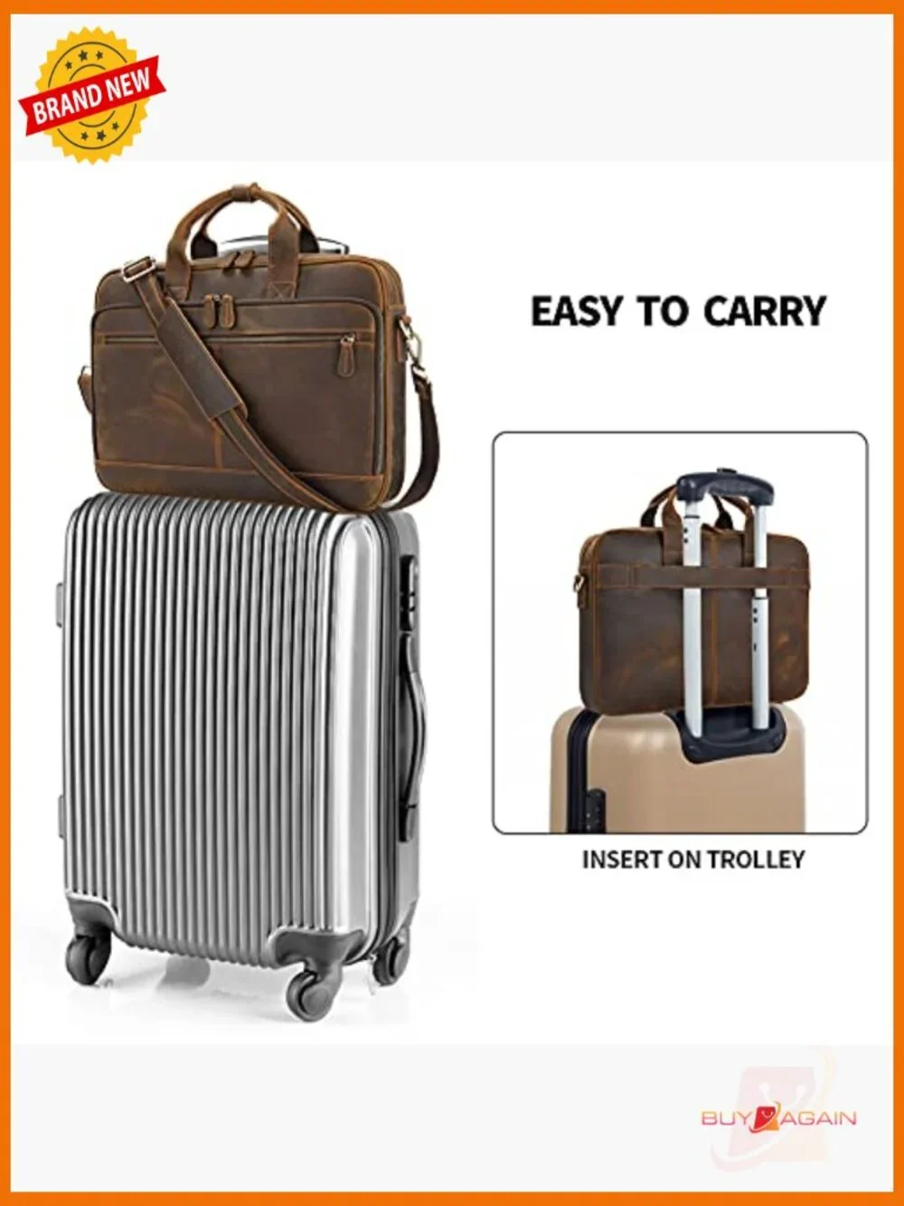 Full Grain Leather Laptop Messenger Bag Briefcase Fits 15.6 Inch
